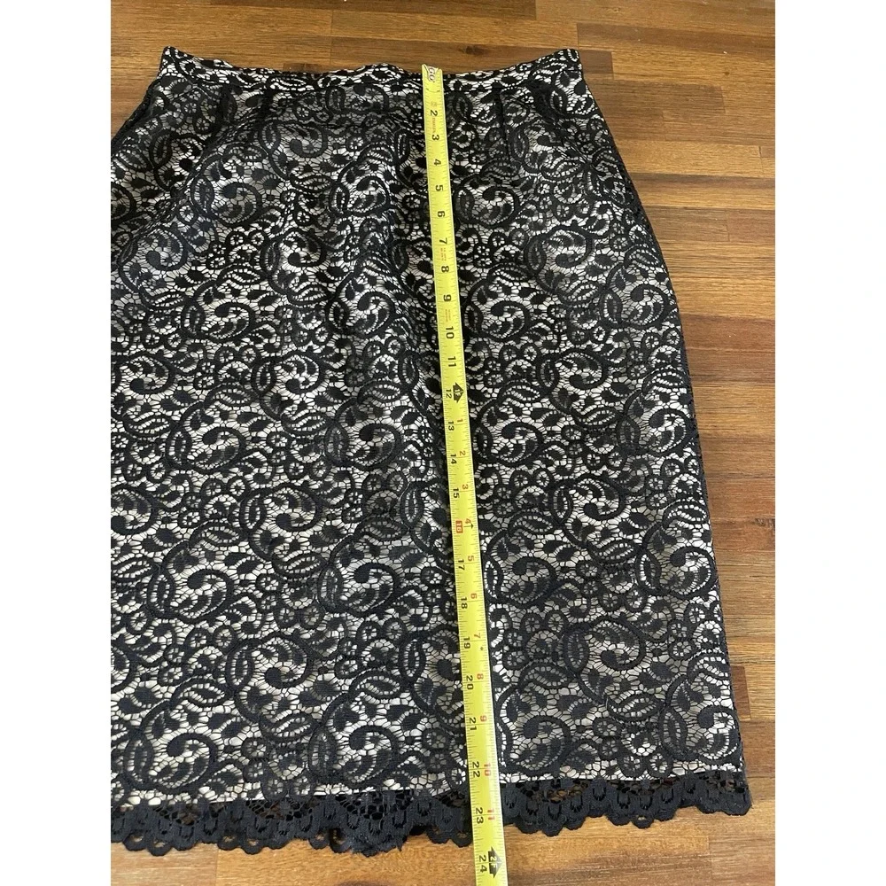 EMANUEL EMANUEL Ungaro Liberte Midi Skirt Womens 10/44 Black Lace Overlay‎ Zip